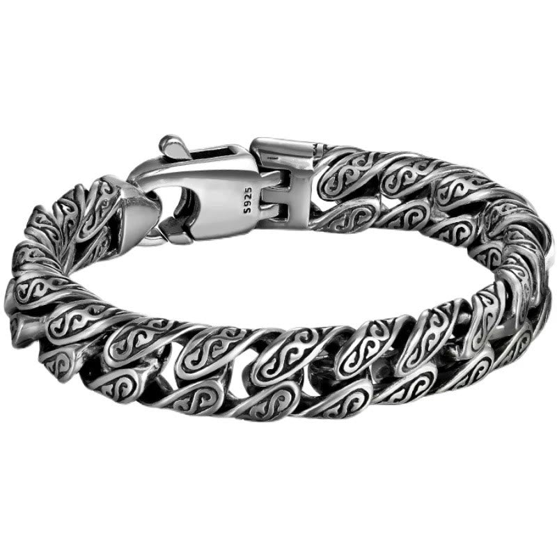 Bracelet porte-bonheur sculpté à motif floral de la dynastie Tang Buddha Stones vintage