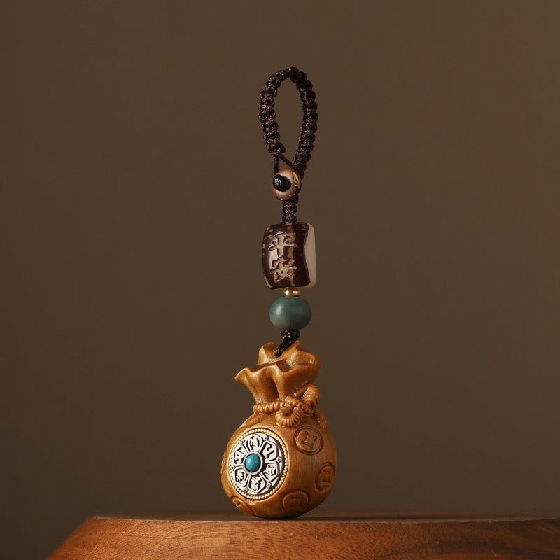 Buddha Stones Petite Feuille Bois de Santal Rouge Bois de Santal Vert Sac d'Argent Om Mani Padme Hum Protection Rotative Décoration Suspendue