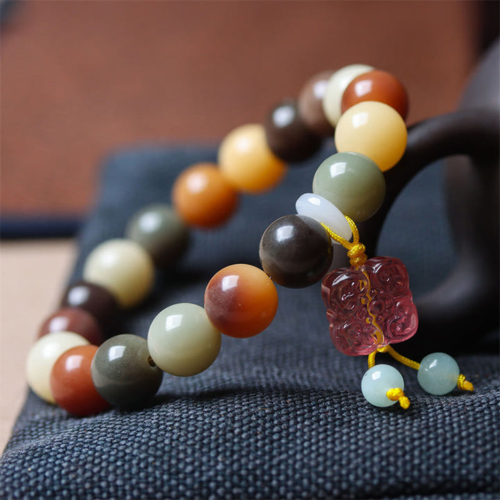 Bracelet de paix en verre Liuli avec perles de Bodhi en dégradé multicolore naturel et Buddha Stones