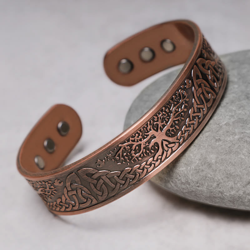 Bracelet manchette réglable magnétique avec Buddha Stones et arbre de vie porte-bonheur