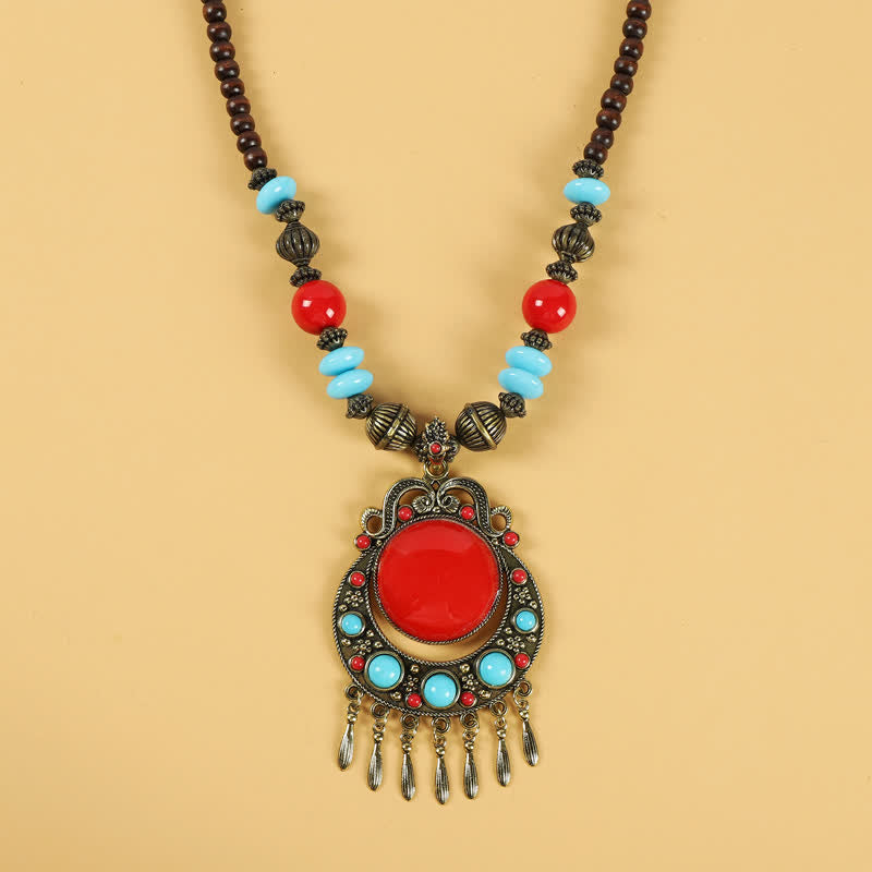 Accessoires pour cheveux avec pompons en perles rétro tibétaines - Pompon rouge - image 8