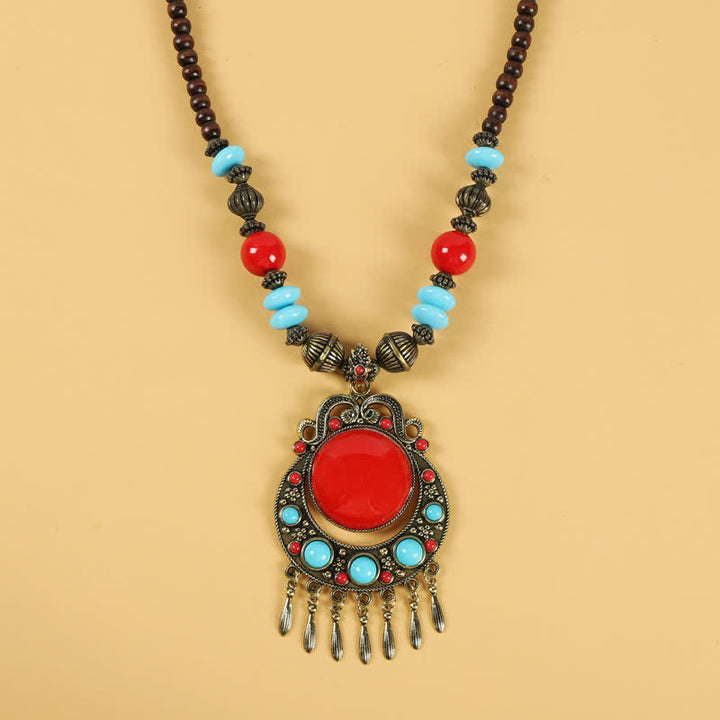 Accessoires pour cheveux avec pompons en perles rétro tibétaines - Pompon rouge - image 8