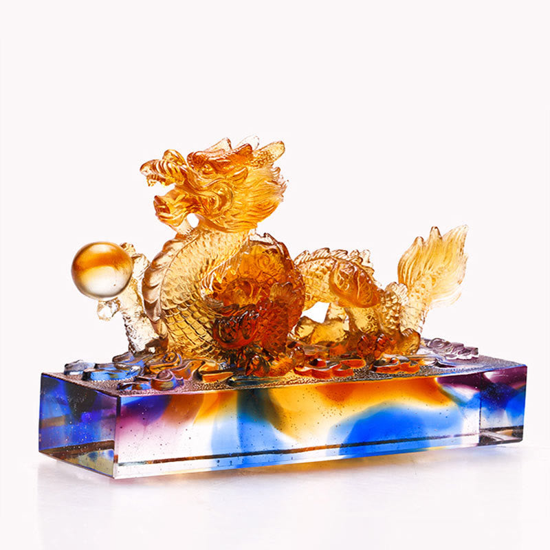 Buddha Stones faites à la main Dragon multicolore Liuli Cristal Pièce d'art Protection Décoration de bureau à domicile - image 2