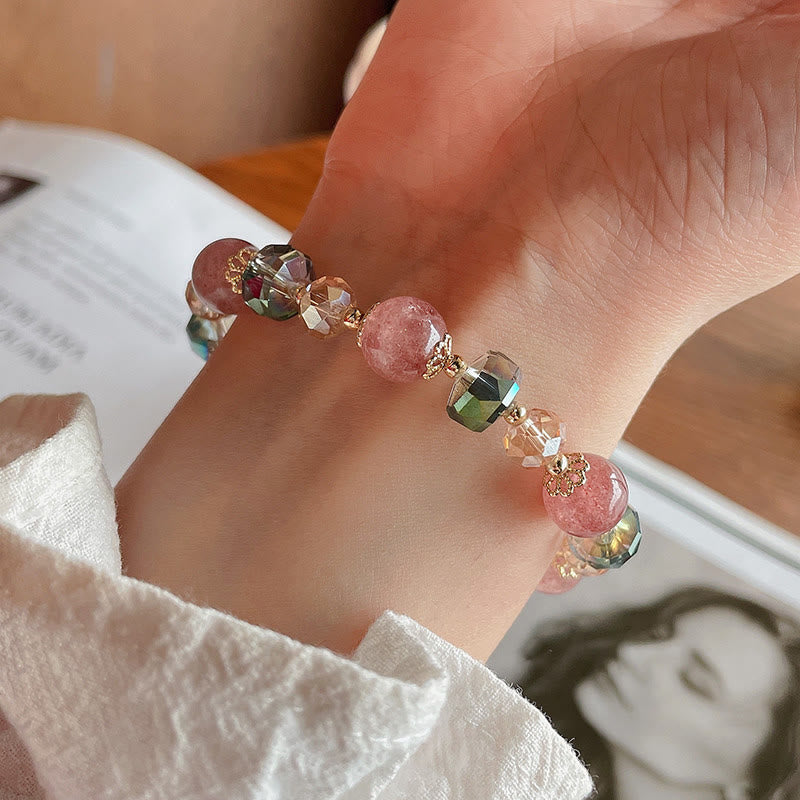 Bracelet positif en cristal coloré en quartz fraise naturel Buddha Stones