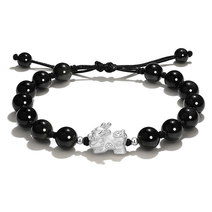 Bracelet de force PiXiu en obsidienne noire naturelle œil de chat et cristal rose Buddha Stones - image 1