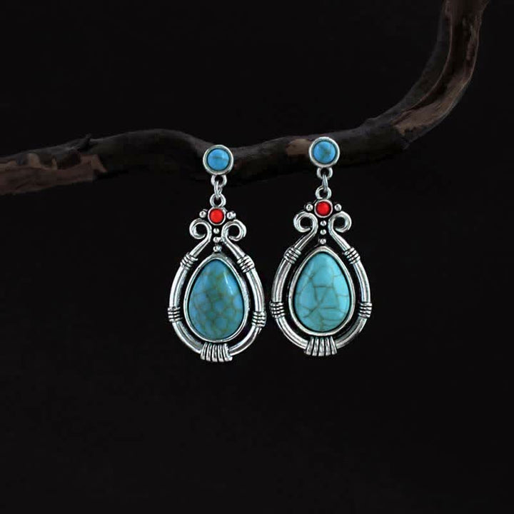 Boucles d'oreilles pendantes en forme de goutte d'eau turquoise vintage du Tibet