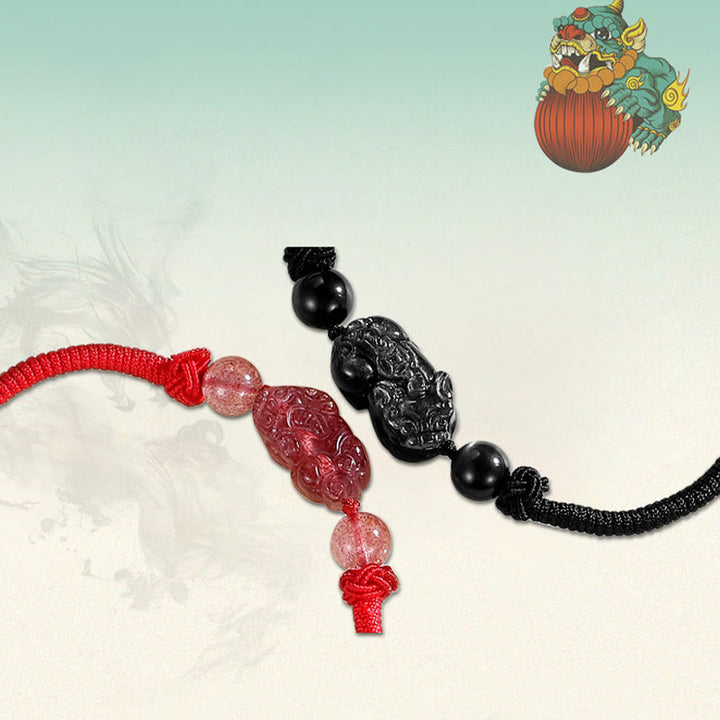 Bracelet tressé de protection PiXiu en obsidienne naturelle argentée et brillante faite à la main avec des Buddha Stones - image 10