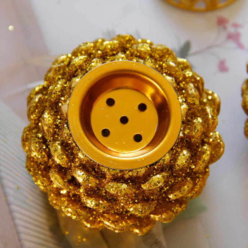 Mini brûleur d'encens à motif de pomme de pin doré pour rituels spirituels, décoration de table pour la maison