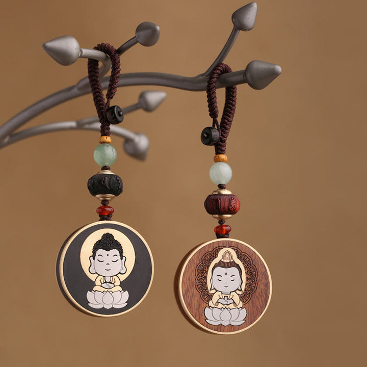 Porte-clés de voiture en bois d'ébène, Buddha Stones , bois de rose, Avalokitesvara Om Mani Padme Hum, décoration