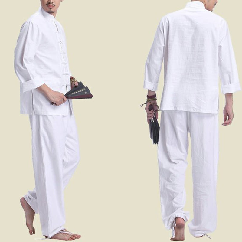 Ensemble pour homme en coton et lin avec boutons en forme de grenouille chinoise et Buddha Stones, méditation, prière, pratique spirituelle zen, yoga - image 10