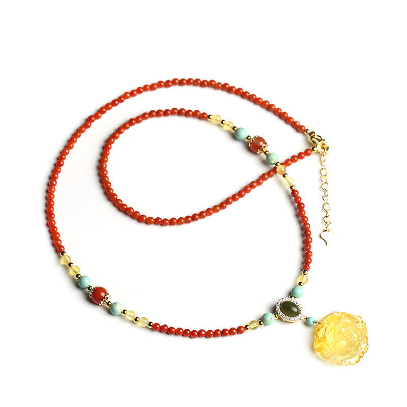 Collier pendentif en argent sterling 925 avec agate rouge naturelle et pivoine