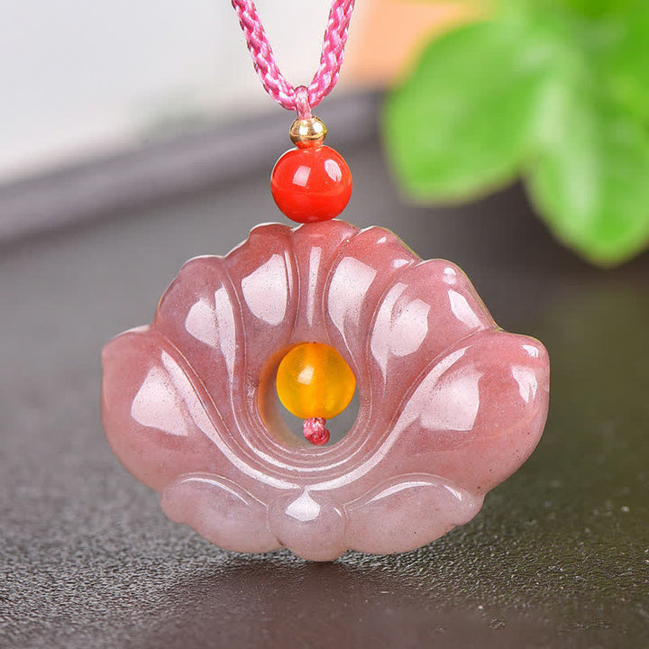 Collier avec pendentif en forme de fleur de lotus en jade de soie rose doré - image 5