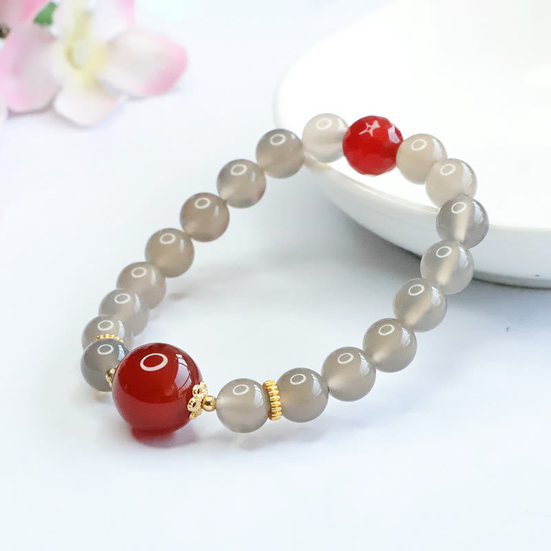 Bracelet Harmonie Agate Rouge Calcédoine Grise Naturelle Buddha Stones