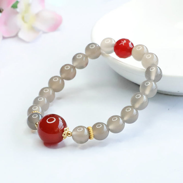 Bracelet Harmonie Agate Rouge Calcédoine Grise Naturelle Buddha Stones