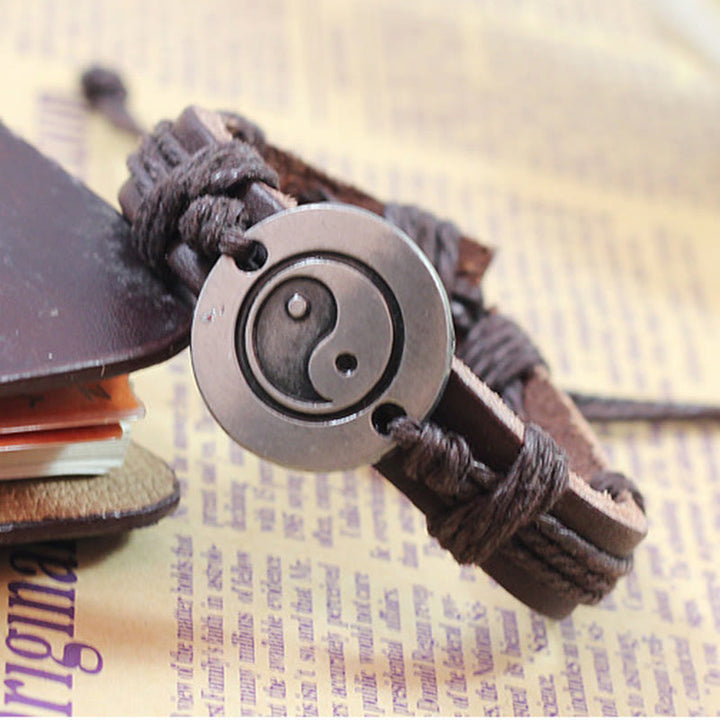 Bracelet en cuir avec cordon d'harmonie rétro Yin Yang et Buddha Stones