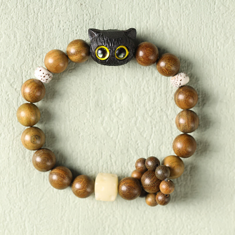 Bracelet apaisant pour chat en bois de santal vert et Buddha Stones - image 2