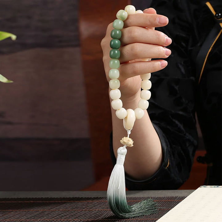Buddha Stones Dégradé Naturel Graine de Bodhi Fortune Sac d'Argent Sagesse de Lotus Gland Poignet Mala