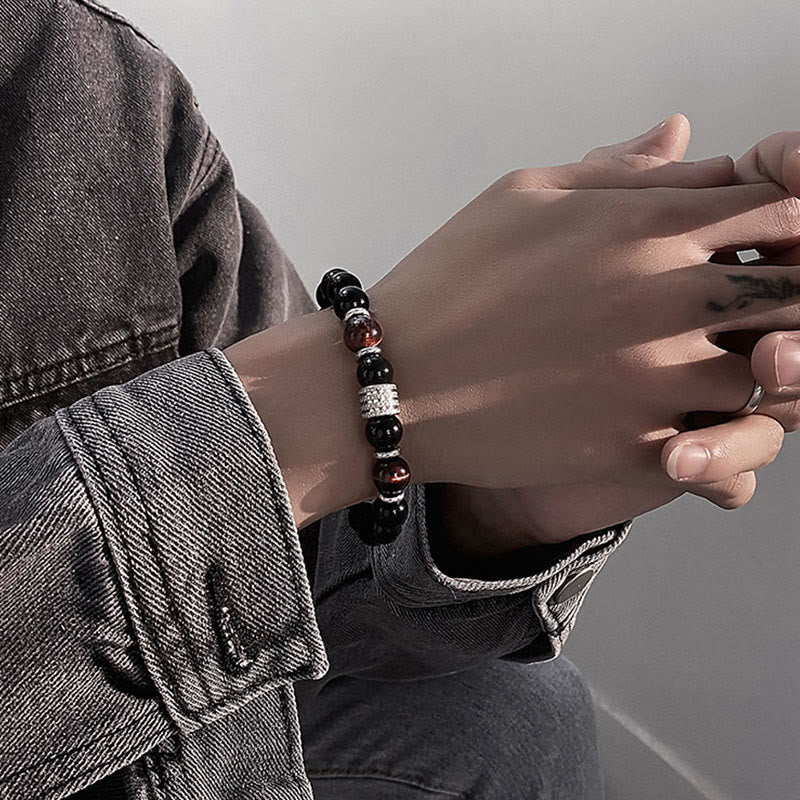 Bracelet de force et d'accomplissement en obsidienne noire naturelle œil de tigre Buddha Stones