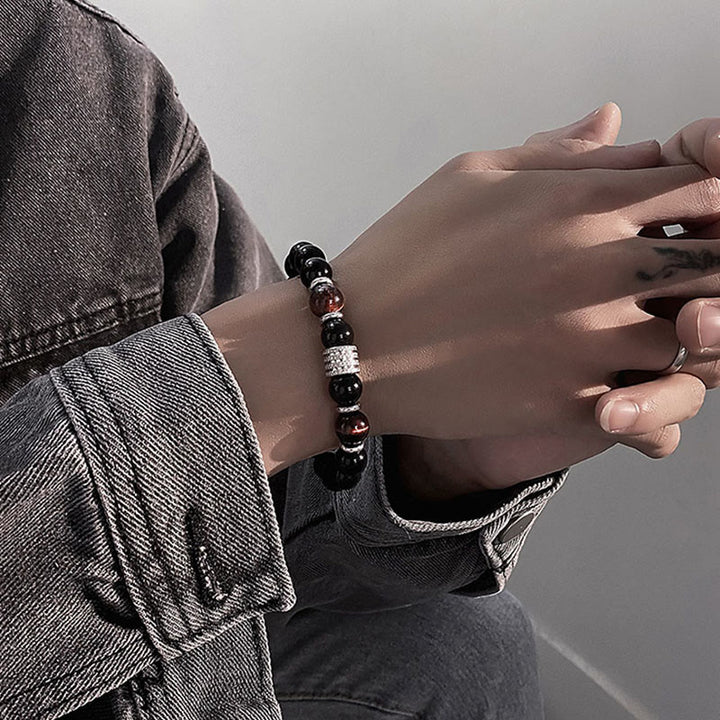 Bracelet de force et d'accomplissement en obsidienne noire naturelle œil de tigre Buddha Stones