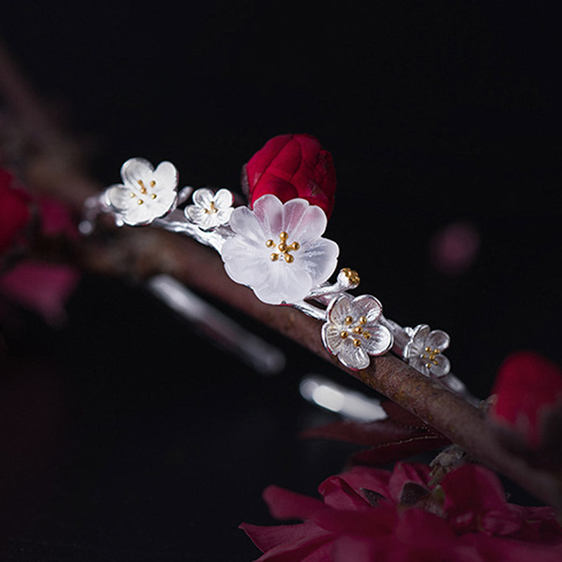 Bracelet réglable en argent sterling 925 Buddha Stones et fleur de prunier - image 2
