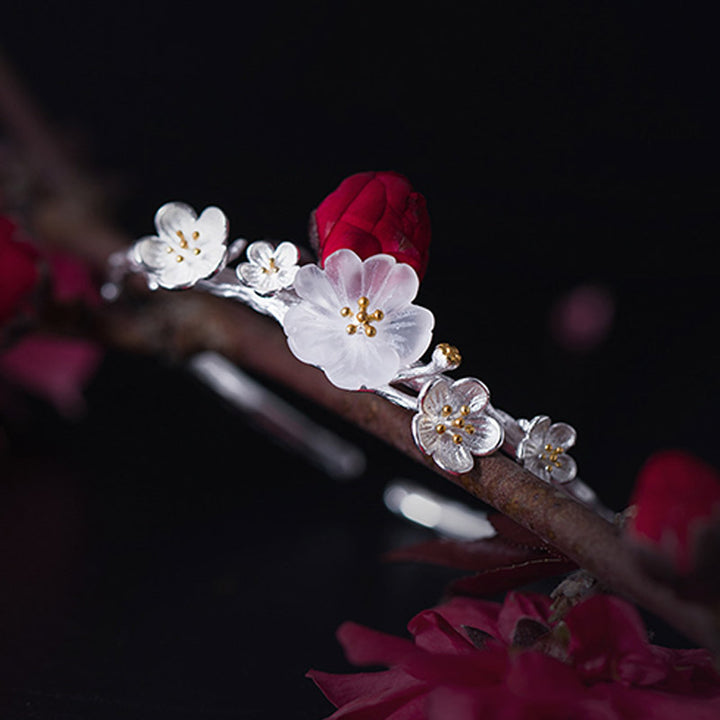 Bracelet réglable en argent sterling 925 Buddha Stones et fleur de prunier - image 2