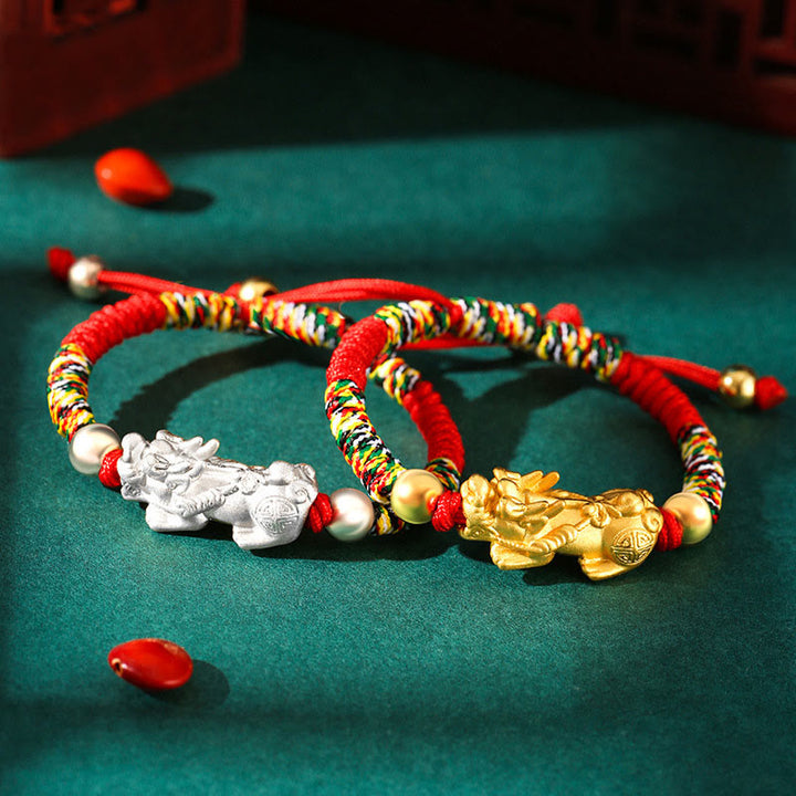 Bracelet tressé pour enfants en argent sterling 999 avec Buddha Stones et nœuds PiXiu Wealth King Kong