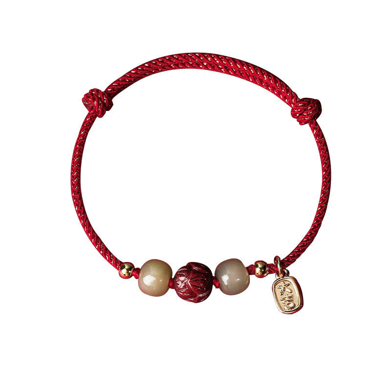 Bracelet en corde fait main en jade Hetian plaqué or 14 carats avec lotus porte-bonheur de Buddha Stones - image 5