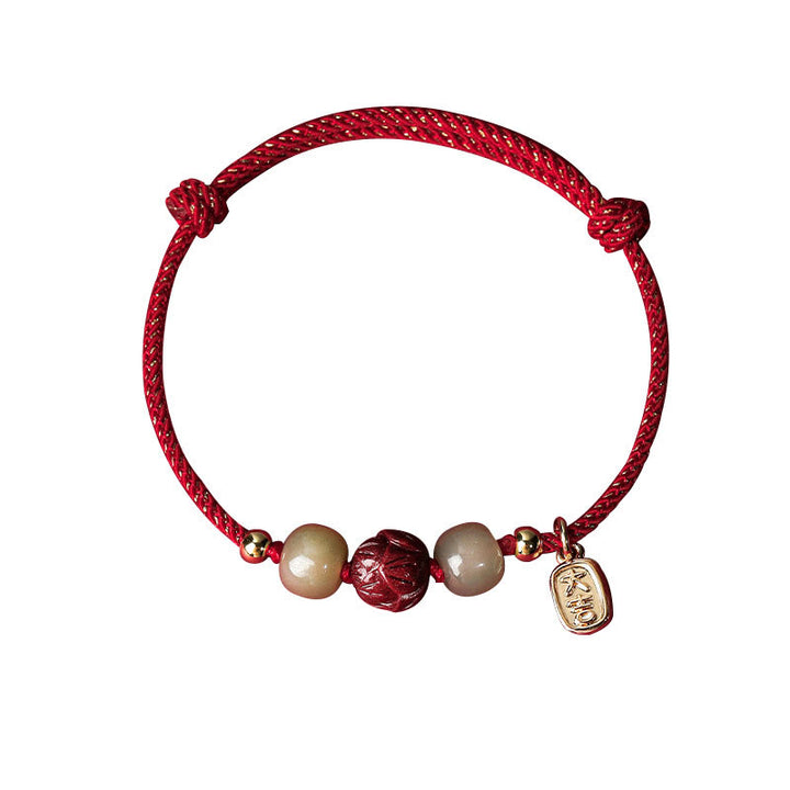 Bracelet en corde fait main en jade Hetian plaqué or 14 carats avec lotus porte-bonheur de Buddha Stones - image 5