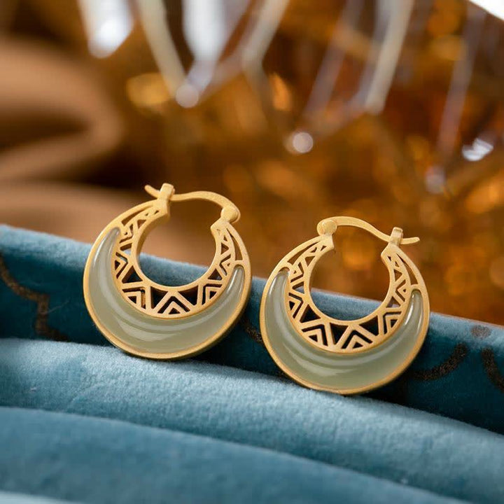 Boucles d'oreilles pendantes en jade et croissant de lune Buddha Stones