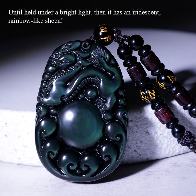 Collier PiXiu en obsidienne arc-en-ciel positive tibétaine avec Buddha Stones - image 1