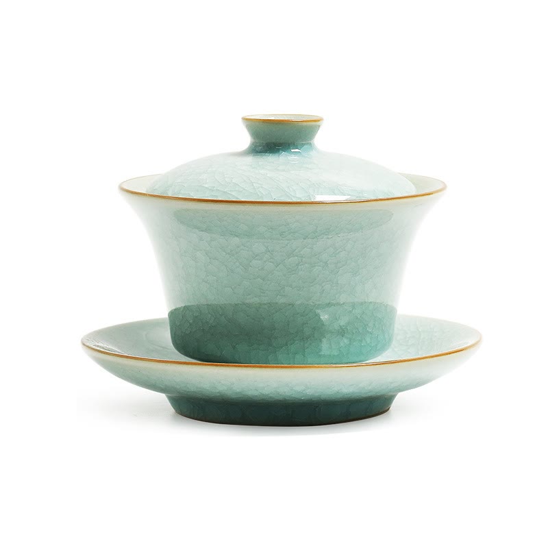Tasse à thé et soucoupe en céramique avec couvercle en forme de Buddha Stones, style rétro, vert glacé, Gaiwan, Sancai
