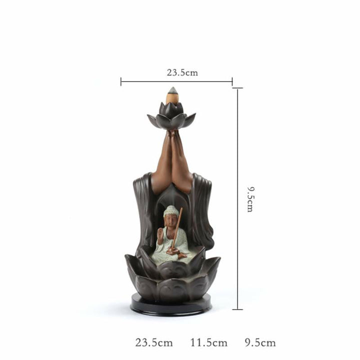Brûleur d'encens à reflux en céramique Bouddha Avalokitesvara Chenrezig Ksitigarbha avec bénédiction du lotus