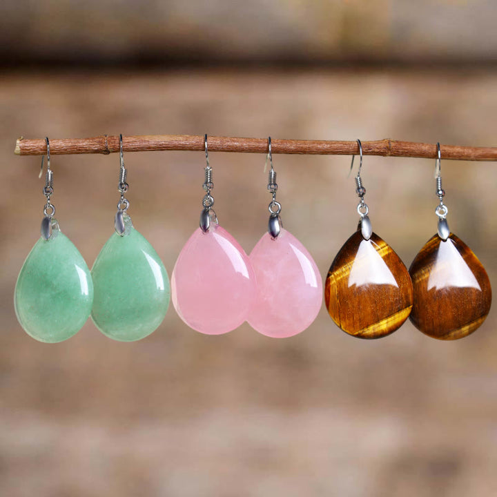 Boucles d'oreilles pendantes de guérison en aventurine naturelle Buddha Stones - image 4