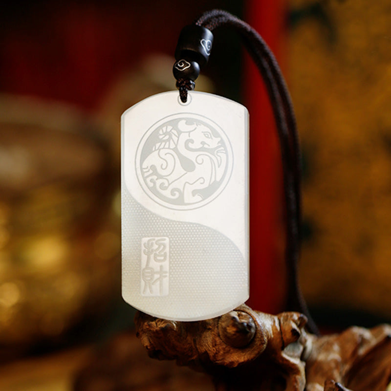 Collier pendentif de protection de la chance PiXiu Yin Yang en jade blanc - Jade Blanc (Protection ♥ Bonheur) - image 1