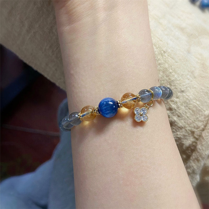 Bracelet de perles de guérison en pierre de lune naturelle et fleur de jaspe