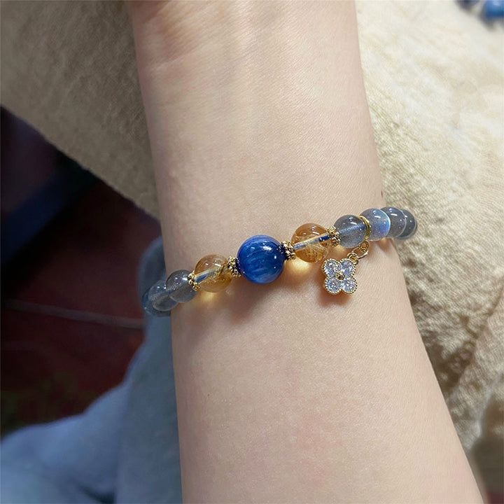 Bracelet de perles de guérison en pierre de lune naturelle et fleur de jaspe