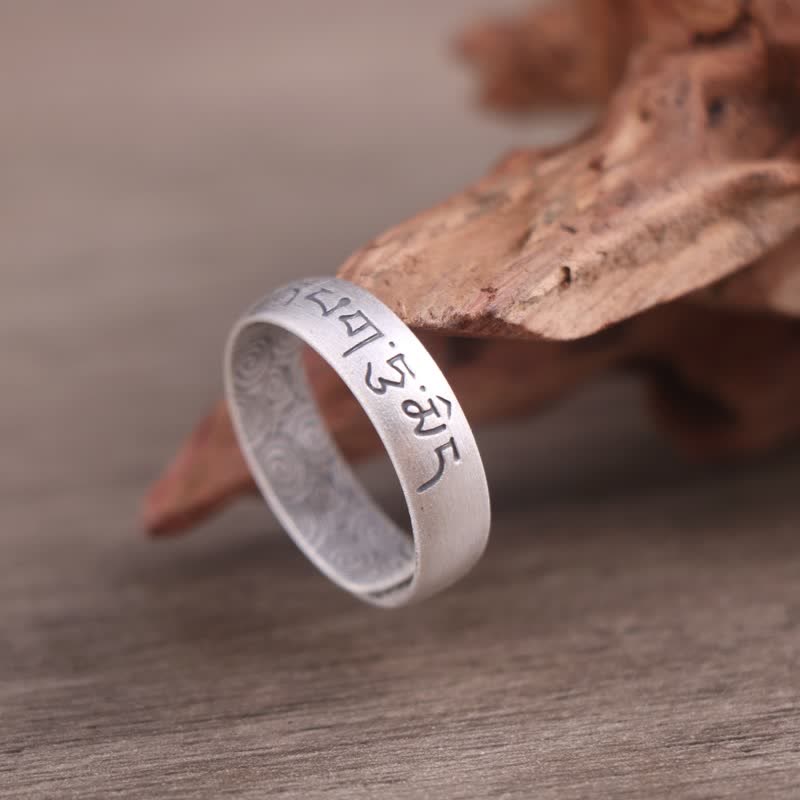 Bague de bénédiction en argent sterling 999 avec six mots vrais et éléphant de lotus de Buddha Stones - Six paroles vraies « Om Mani Padme Hum » SYMBOLE - 5,5 g - image 9