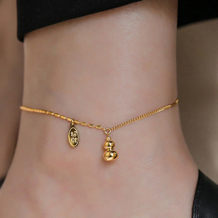Buddha Stones Or 18k Lucky Bracelet de cheville Buckle Wealth en forme de gourde
