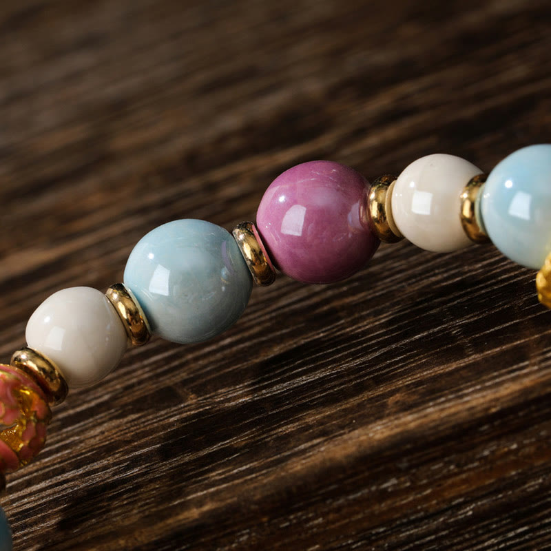 Buddha Stones Tibétain Zakiram Déesse de la Richesse Lapin Tête de Lion Charme Liuli Verre Encens Cendres Perle de Porcelaine Bracelet de Protection