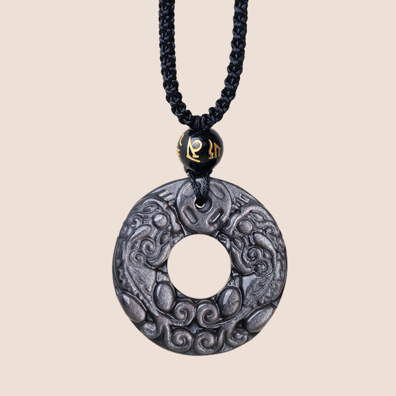 Buddha Stones en obsidienne argentée naturelle et double pièce de cuivre PiXiu avec boucle de paix et protection - image 3