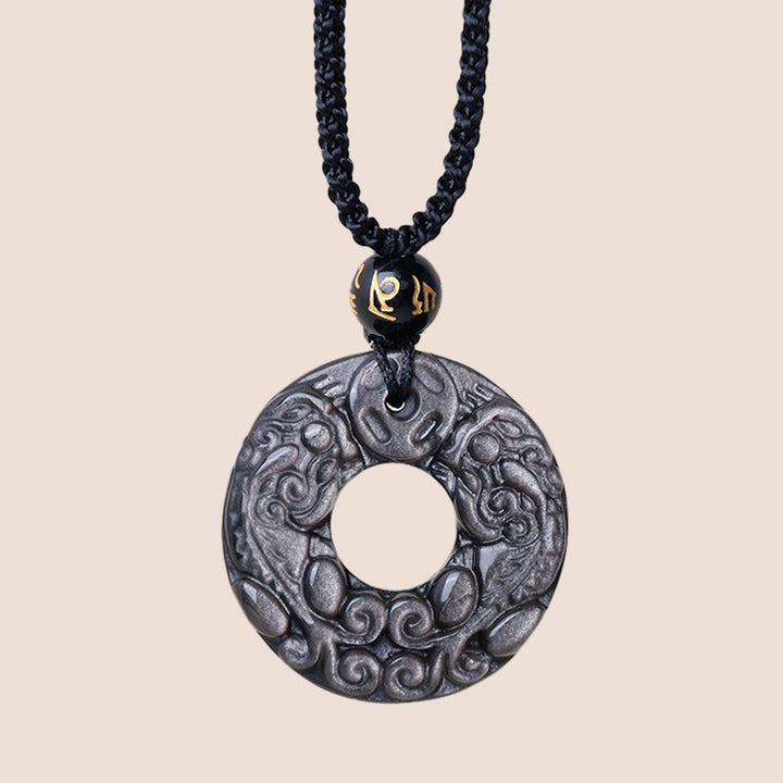 Buddha Stones en obsidienne argentée naturelle et double pièce de cuivre PiXiu avec boucle de paix et protection - image 3