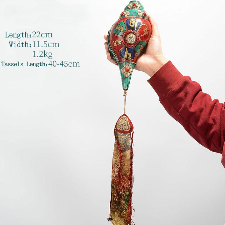 Tibétain fait à la main Shankha Om Mani Padme Hum bouddha Avalokitesvara coquille de conque Turquoise décoration positive - Om Mani Padme Hum 22*11,5 cm - image 23