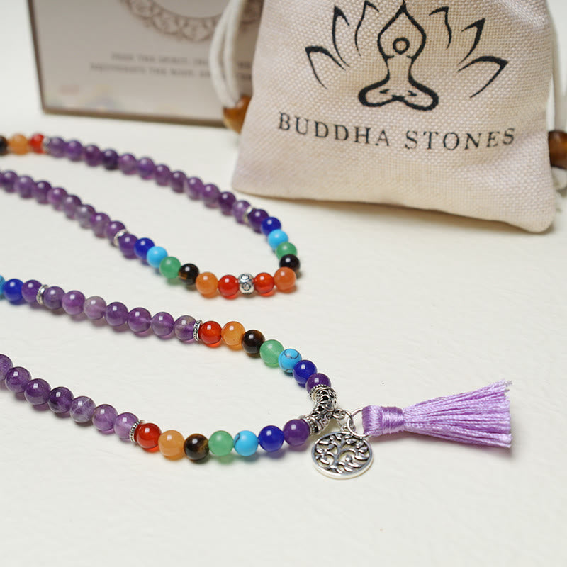Collier et bracelet multicouches en perles de prière Mala en cristal de guérison et Buddha Stones 108