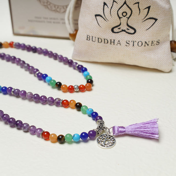Collier et bracelet multicouches en perles de prière Mala en cristal de guérison et Buddha Stones 108
