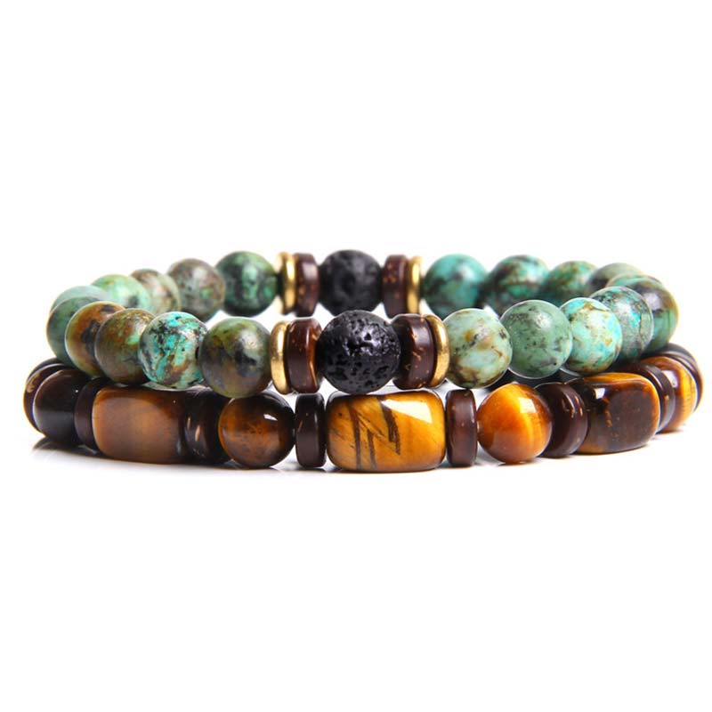 Bracelet de perles œil de tigre en cristal de guérison en Buddha Stones 2 pièces