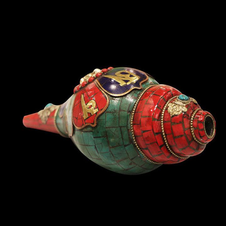 Décoration porte-bonheur tibétaine faite à la main, Shankha Om Mani Padme Hum, coquille de conque de bouddha - image 13