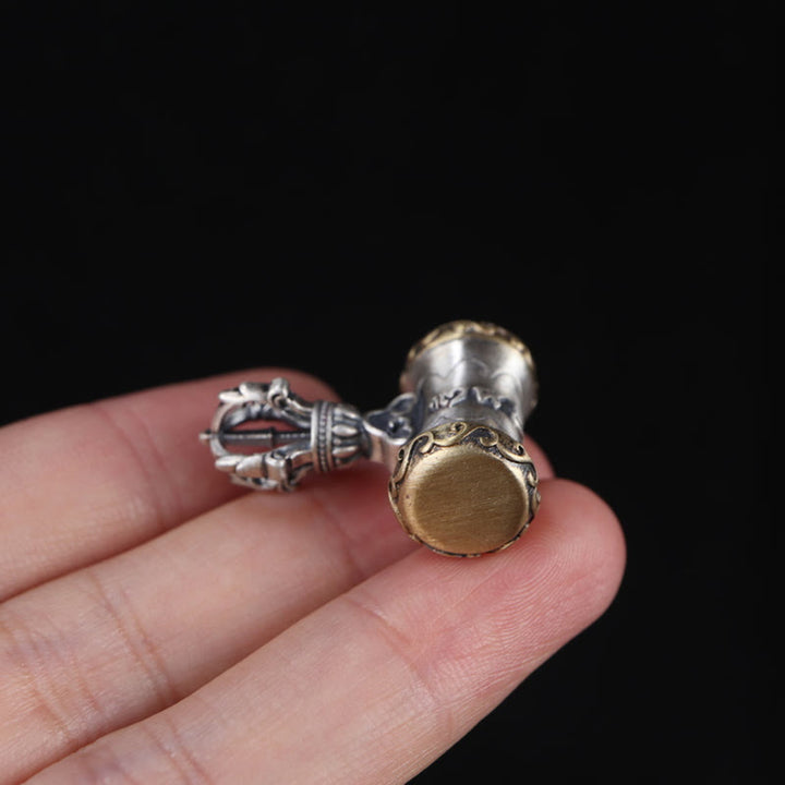 Buddha Stones Tibet Argent Sterling 925 Om Mani Padme Hum Dorje Cloche Vajra Gravé Pendentif d'Illumination Décoration Suspendue - image 13