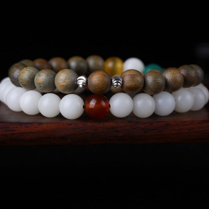 Bracelet de réveil porte-bonheur en bois de santal vert et graines de Bodhi