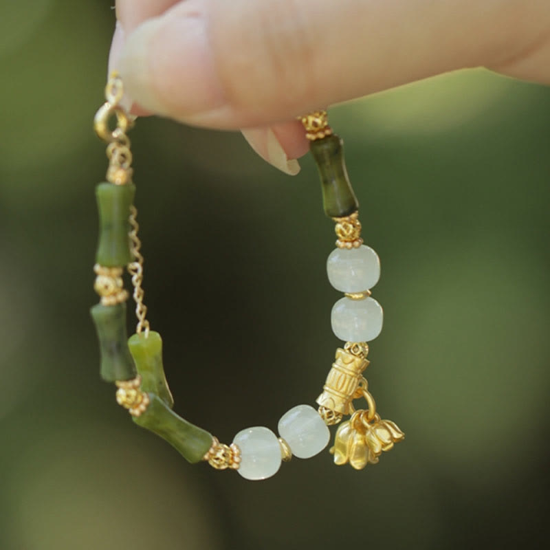 Bracelet de richesse en jade et bambou vert Buddha Stones