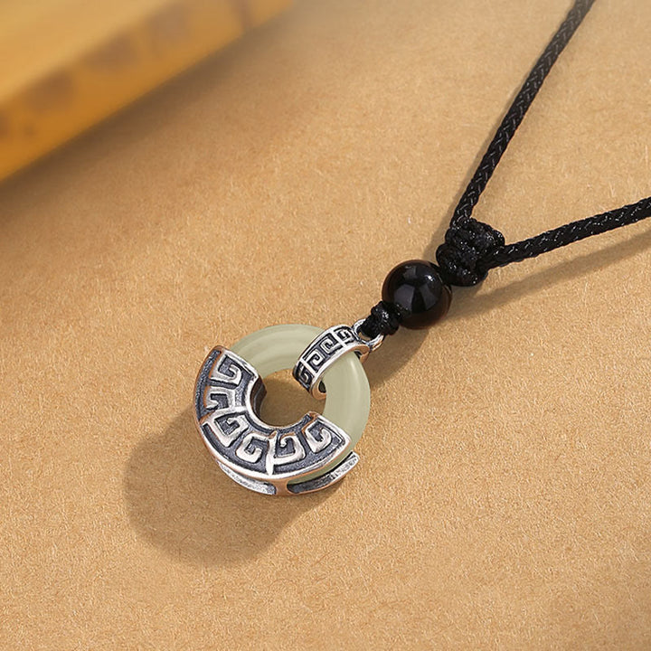 Collier Buddha Stones Argent Sterling 925 Jade Hetian Naturel Boucle de Paix Prospérité Pendentif